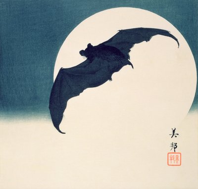 El murciélago y la luna llena (grabado en madera en color) de Biho Takashi or Takahashi (b. 1873. fl 1890 1930)