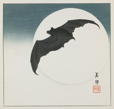 Murciélago y Luna, principios del siglo XX de Biho Takashi or Takahashi (b. 1873. fl 1890 1930)