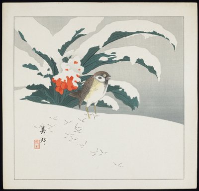 Pájaro en la nieve, principios del siglo XX de Biho Takashi or Takahashi (b. 1873. fl 1890 1930)