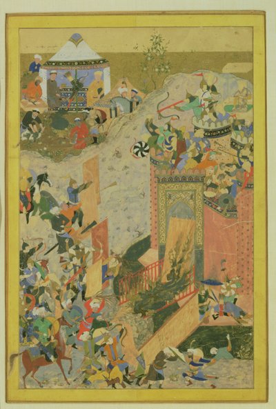Asalto a un castillo, persa, período timúrida (1370-1506) c.1475-1500 de Bihzad attr. to Bihzad attr. to