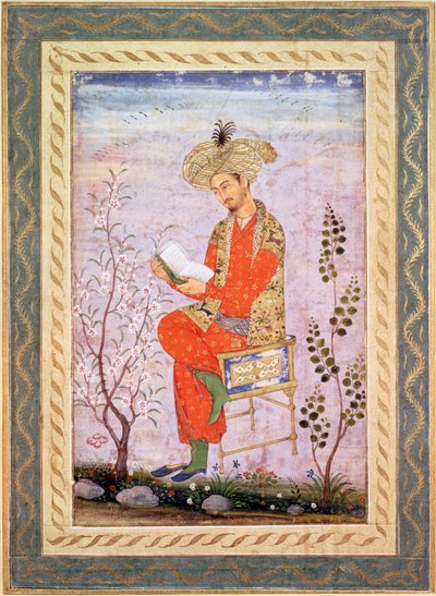 Babur (r.1526-30) Lectura, mogol (acuarela sobre papel) de Bishn Das
