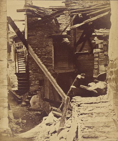 Casa destruida, tras un terremoto cerca de Viege, Valais, Suiza de Bisson Frères