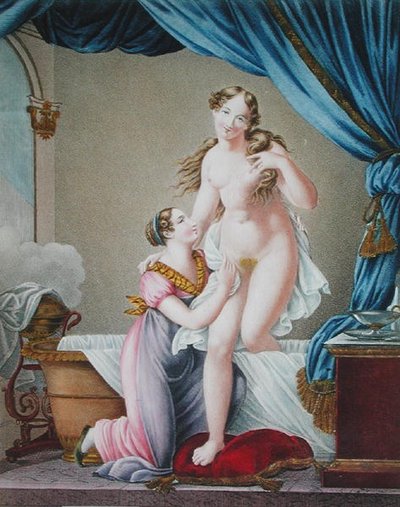 Mujer Saliendo de su Baño, asistida por su Doncella, c.1820 de Blaizot (after)