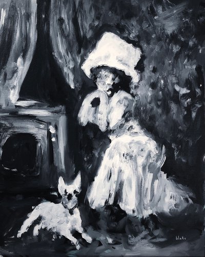 Dama y perro posando, c.2019 (Acrílico sobre lienzo) de Blake Munch