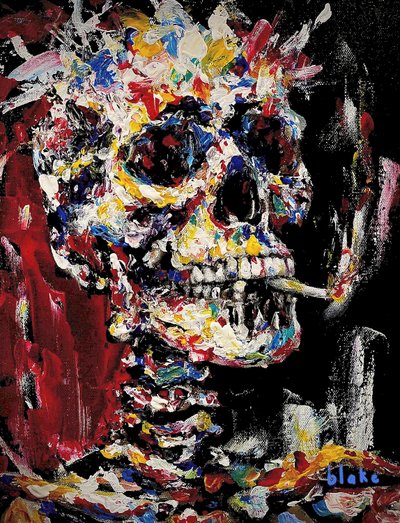 Skull With Spliff, c.2021-22 (Acrílico sobre lienzo) de Blake Munch