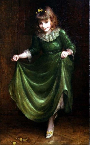Retrato de una niña con un vestido verde de Blanche Jenkins