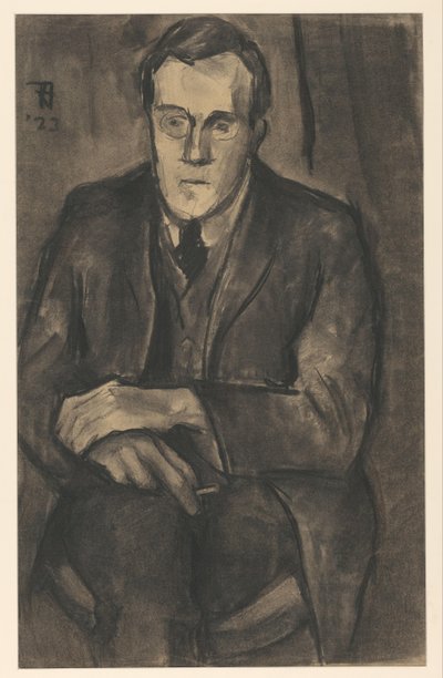 Retrato de J.W. Bijl, sentado con las manos sobre las rodillas de Bob Hanf (signed by artist)