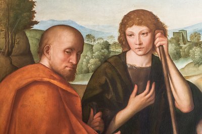 Adoración de los pastores Virgen con el Niño Jesús y dos pastores, detalle de 2384594 de Boccaccio Boccaccino