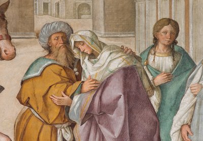 Nave Central, Primer Tramo Norte, Encuentro de San Joaquín y Santa Ana en la Porta Aurea, (detalle) de Boccaccio Boccaccino