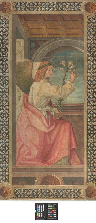 Contrafachada transepto sur, Boccaccio Boccaccino, Anunciación (detalle del ángel), principios del siglo XVI, fresco arrancado de Boccaccio Boccaccino