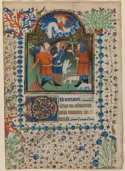 Hoja de un Libro de Horas: Anunciación a los Pastores (anverso) de Boethius Illuminator