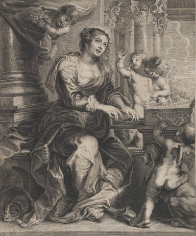 Santa Cecilia tocando el órgano rodeada de putti de Boetius Adams Bolswert
