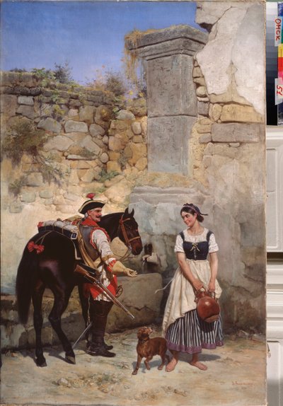 Escena en el pozo - Pintura de Gottfried (Bogdan Pavlovich) Willewalde (1818-1903), óleo sobre lienzo de Bogdan Willewalde