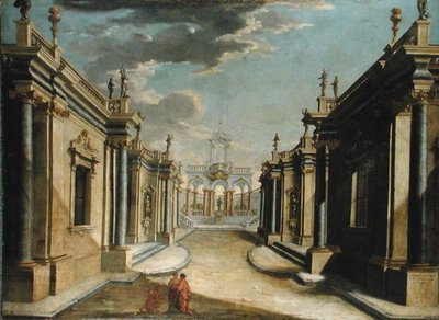 Un capricho arquitectónico que representa la historia de las hijas de Minyas de Bolognese School
