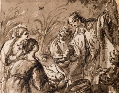 La hija del faraón descubriendo al infante Moisés, El hallazgo de Moisés de Bolognese School