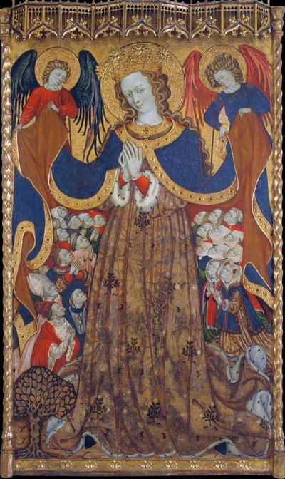 La Virgen de la Merced - Pintura de Bonanat Zaortiga (siglo XV en activo), temple sobre madera (223x126,8 cm), ca. 1430 - Virgen de la Merced, Temple sobre tabla de Bonanat Zaortiga, ca. 1430 - Museu Nacional de Art de Catalunya, Barcelona de Bonanat Zaortiga