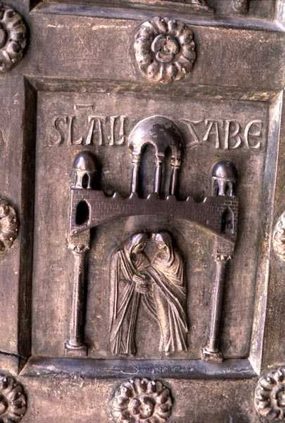 Panel que representa la Visitación en la Porta di S. Ranieri de Bonannus of Pisa