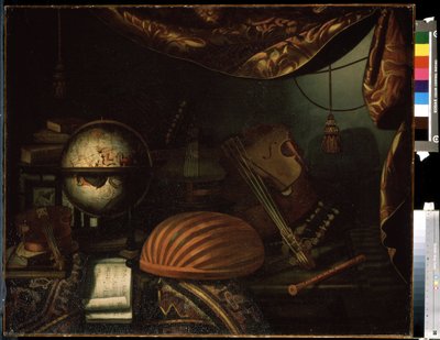 "Nature morte aux instruments de musique" (Naturaleza muerta con instrumentos musicales) Globo, flauta, partición, viole, guitare. Pintura de Bonaventura Bettera (1663-1718) 1715 Museo Pouchkine, Moscú de Bonaventura Bettera