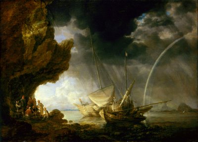 Paisaje marino con marineros resguardándose de un aguacero, mediados del siglo XVII (óleo sobre tabla) de Bonaventura Peeters