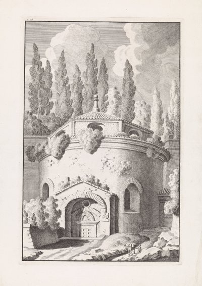 Ruïne van een Romeinse ronde tempel Reliquias de la antigua ciudad de Roma (título de la serie) de Bonaventura van Overbeek