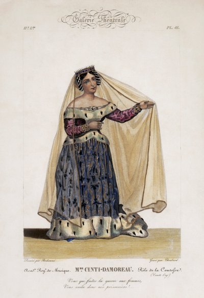 Laure Cinti-Damoreau, soprano francesa, como la Condesa en la ópera Comte Ory de Gioacchino Rossini de Bonhommé Bonhommé