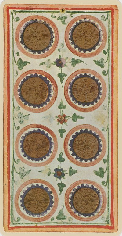 El Ocho de Oros, facsímil de una carta del tarot del mazo 