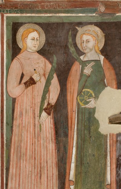Transepto norte, Altar de San Miguel Arcángel, Detrás del retablo los frescos de Bonifacio Bembo, Santa Aquilina y Santa Catalina de Alejandría de Bonifacio Bembo