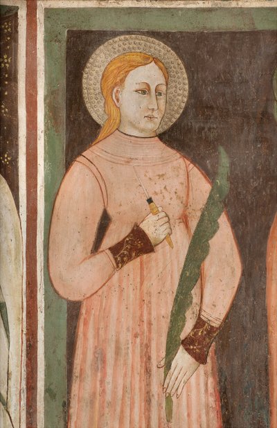 Transepto Norte, Altar de San Miguel Arcángel, Detrás del retablo los frescos de Bonifacio Bembo, Santa Aquilina de Bonifacio Bembo