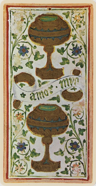 Los Dos de Copas, facsímil de una carta del tarot del mazo 
