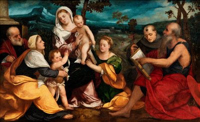 La Sagrada Familia rodeada de santos, c.1530 (óleo sobre tabla) de Bonifazio Veronese