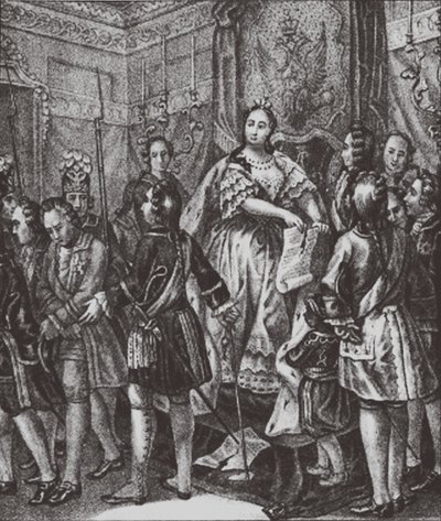 Anna Ioannovna rompiendo las Condiciones, 1730 de Boris Artemyevich Chorikov