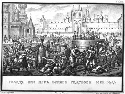 Hambre durante el reinado de Boris Godunov. De Karamzin Ilustrado, 1836 de Boris Artemyevich Chorikov