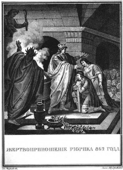 Sacrificio del príncipe Rurik. 862 De Karamzin Ilustrado, 1836 de Boris Artemyevich Chorikov