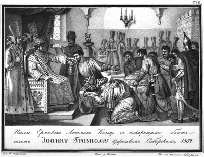 Embajada de Yermak ante el Zar Iván el Terrible De Karamzin Ilustrado, 1836 de Boris Artemyevich Chorikov