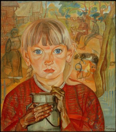 Niña con jarra de leche de Boris D. Grigorjew