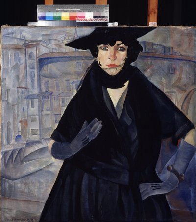 Una mujer de negro (Una dama de negro). Pintura de Boris Dmitryevich Grigoriev (1886-1939), óleo sobre lienzo, hacia 1910. Vanguardia rusa, siglo XX, expresionismo. Museo Estatal de Arte, Dnipropetrovsk (Dnepropetrovsk) (Ucrania) de Boris Dmitrievich Grigoriev