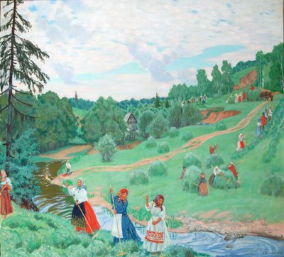 Haciendo heno, 1917 de Boris Mikhailovich Kustodiev