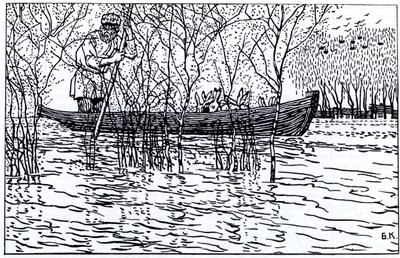 Ilustración para el poema Abuelo Mazay y las liebres de N. Nekrasov, 1910 de Boris Mikhailovich Kustodiev