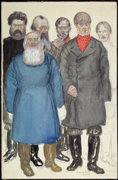 Diseño de vestuario para la obra de teatro Lobos y ovejas de Alexandre Ostrovsky (1823-1886) (Diseño de vestuario para la obra de teatro Lobos y ovejas de A. Ostrovsky). Obra de Boris Michaylovich Kustodiev (Koustodiev) (1878-1927), acuarela sobre papel de Boris Mikhailovich Kustodiev