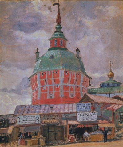 Torre Roja en la Lavra de la Trinidad de San Sergio, 1912 de Boris Mikhailovich Kustodiev