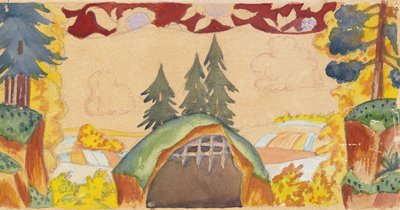Diseño de escenario para la ópera El gallo de oro de N. Rimsky-Korsakov, 1927 de Boris Mikhailovich Kustodiev