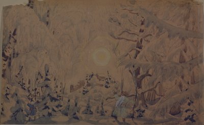 Diseño de escenario para la ópera La Doncella de Nieve de N. Rimsky-Korsakov, 1910 de Boris Mikhailovich Kustodiev