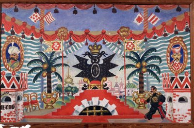 Diseño de escenario para la obra de teatro La pulga de E. Zamyatin, 1925-1926 de Boris Mikhailovich Kustodiev