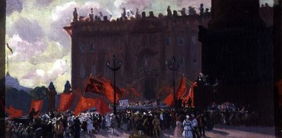 Estudio para la celebración de la apertura del Segundo Congreso de la Comintern en la Plaza Uritsky en Petrogrado el 19 de julio de 1920, 1921 de Boris Mikhailovich Kustodiev