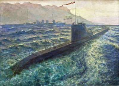 Submarino par Deykin, Boris Nikolayevich (1890-1945). Óleo sobre lienzo, tamaño : 101x137 de Boris Nikolayevich Deykin
