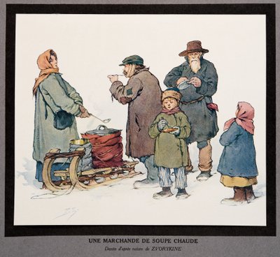 Un vendedor de sopa caliente, de Histoire des Soviets, pub. 1922 de Boris Vasilievich Zvorykin