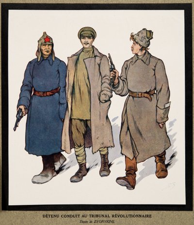 Detenido llevado a un Tribunal Revolucionario; de Histoire des Soviets, pub. 1922 de Boris Vasilievich Zvorykin
