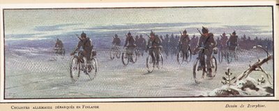 Ciclistas alemanes llegando a Finlandia; de Histoire des Soviets, pub. 1922 de Boris Vasilievich Zvorykin