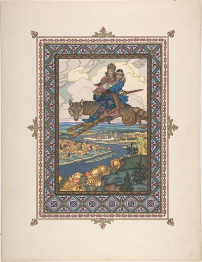 Ilustración para el cuento de hadas de Iván Tsarévitj, el Pájaro de Fuego y el Lobo Gris, c. 1925 de Boris Vasilievich Zvorykin