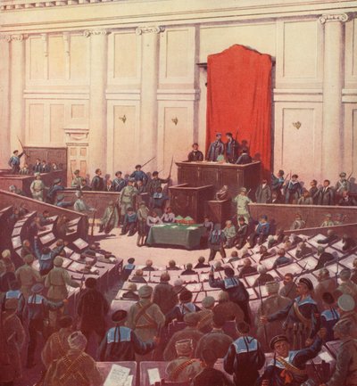 La única sesión de la Asamblea Constituyente Rusa en Petrogrado después de la Revolución de Octubre de Boris Vasilievich Zvorykin